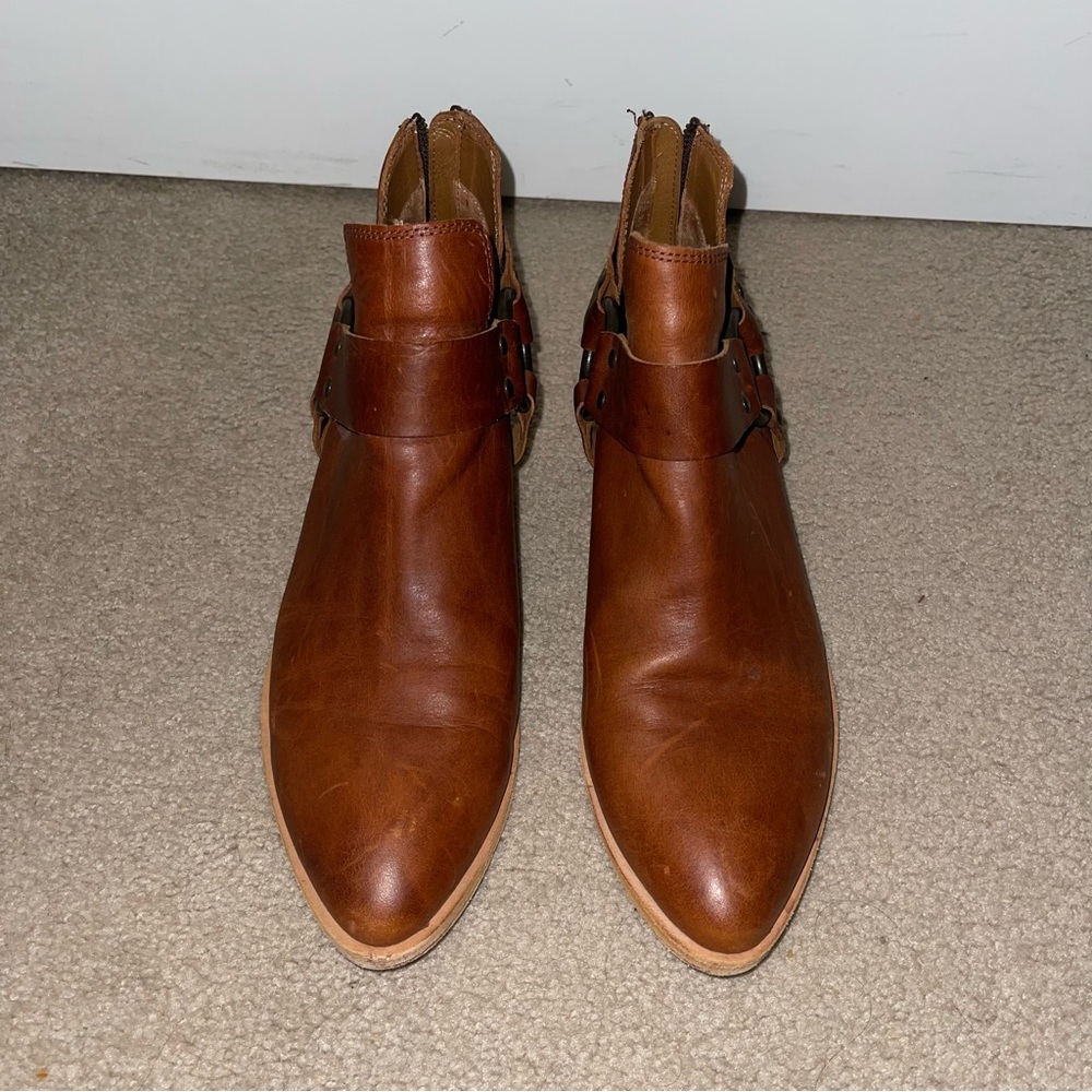 Frye Leather Harness Ankle Boots Women’s 10M Brown Ring Moto Western Booties - Picture 2 of 8